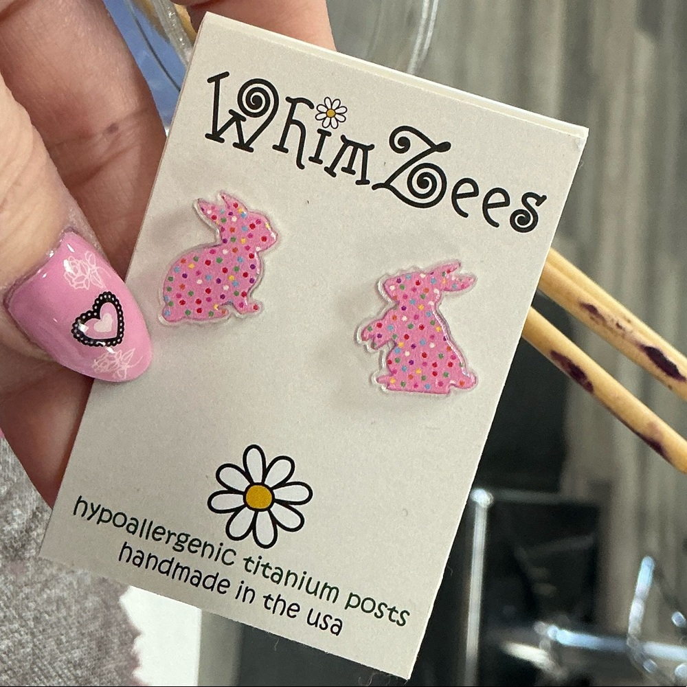 Whimzees Pink Sprinkle Bunny Earrings